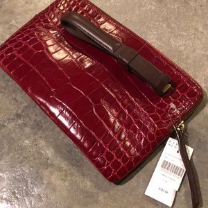 Lanvin deep red crocodile leather clutch.